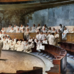 Roman senator Cicero denouncing Catiline's conspiracy