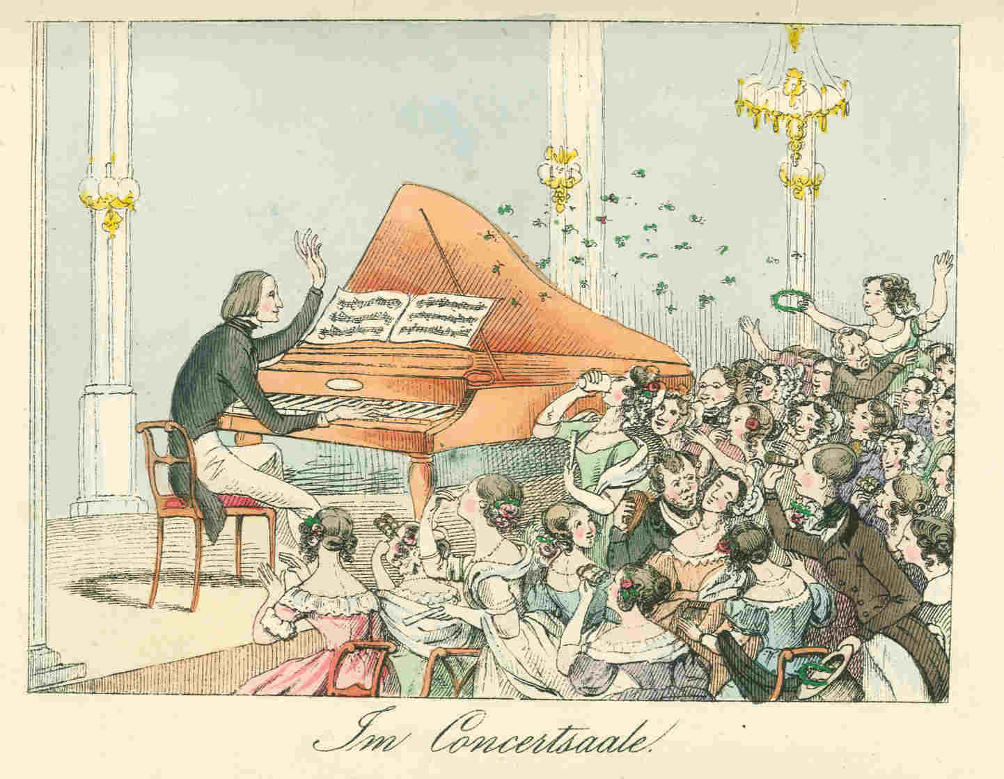 1842 caricature by Theodor Hosemann, often titled "Liszt a koncertteremben" or "Liszt in Concert."